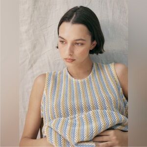 MATIN WOMENS SWEATER STRIPED BLUE IVORY SLEEVELESS VEST 10